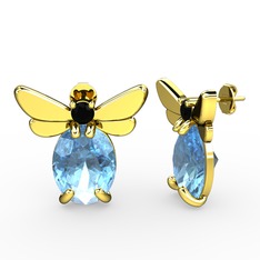 Elisa Kelebek Küpe - Akuamarin ve siyah zirkon 925 ayar altın kaplama gümüş küpe #8jycio