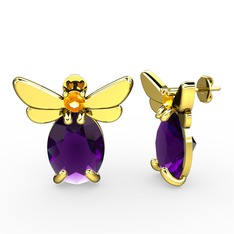 Elisa Kelebek Küpe - Ametist ve sitrin 18 ayar altın küpe #950gz8