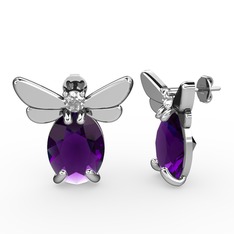 Ametist ve swarovski 18 ayar beyaz altın küpe