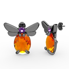 Elisa Kelebek Küpe - Sitrin ve ametist 925 ayar siyah rodyum kaplama gümüş küpe #agqgod