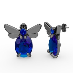 Lab safir 925 ayar siyah rodyum kaplama gümüş küpe