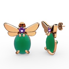 Elisa Kelebek Küpe - Kök zümrüt ve ametist 18 ayar rose altın küpe #bq00dy