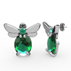 Elisa Kelebek Küpe - Yeşil kuvars 8 ayar beyaz altın küpe #bz937c