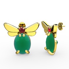 Elisa Kelebek Küpe - Kök zümrüt ve garnet 8 ayar altın küpe #dicwxo