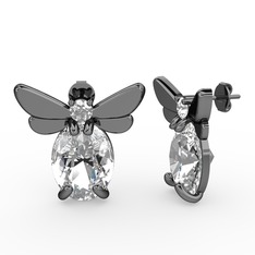 Beyaz zirkon 925 ayar siyah rodyum kaplama gümüş küpe