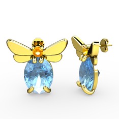 Elisa Kelebek Küpe - Akuamarin ve sitrin 18 ayar altın küpe #ewoe57