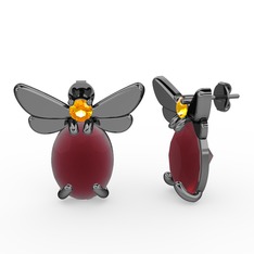 Elisa Kelebek Küpe - Kök yakut ve sitrin 925 ayar siyah rodyum kaplama gümüş küpe #f1qpg8