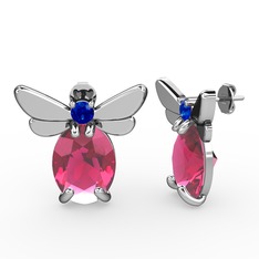 Pembe kuvars ve lab safir 925 ayar gümüş küpe