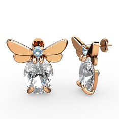 Swarovski ve akuamarin 18 ayar rose altın küpe