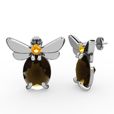 Elisa Kelebek Küpe - Dumanlı kuvars ve sitrin 925 ayar gümüş küpe #gwycpi