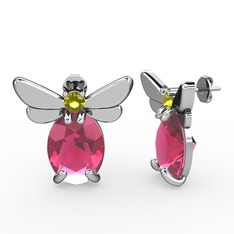 Elisa Kelebek Küpe - Pembe kuvars ve peridot 18 ayar beyaz altın küpe #h5igq9