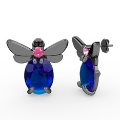 Elisa Kelebek Küpe - Lab safir ve pembe kuvars 925 ayar siyah rodyum kaplama gümüş küpe #h8wrqq