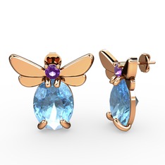 Elisa Kelebek Küpe - Akuamarin ve ametist 14 ayar rose altın küpe #hfwdsm