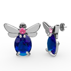 Elisa Kelebek Küpe - Lab safir ve pembe kuvars 14 ayar beyaz altın küpe #hx7utr