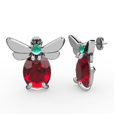 Elisa Kelebek Küpe - Garnet ve kök zümrüt 925 ayar gümüş küpe #i2fyqb