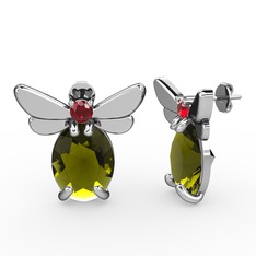 Peridot ve garnet 14 ayar beyaz altın küpe