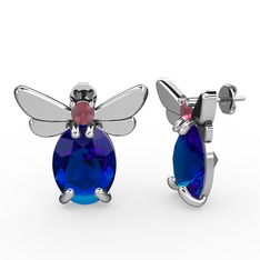 Elisa Kelebek Küpe - Lab safir ve kök yakut 18 ayar beyaz altın küpe #j4ptjs