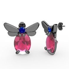 Elisa Kelebek Küpe - Pembe kuvars ve lab safir 925 ayar siyah rodyum kaplama gümüş küpe #jpj3x7