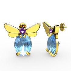 Elisa Kelebek Küpe - Akuamarin ve ametist 18 ayar altın küpe #khqf5s