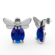 Elisa Kelebek Küpe - Lab safir ve swarovski 18 ayar beyaz altın küpe #ksmwkr
