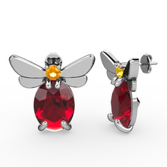 Garnet ve sitrin 18 ayar beyaz altın küpe