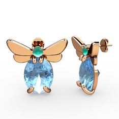 Akuamarin ve kök zümrüt 18 ayar rose altın küpe