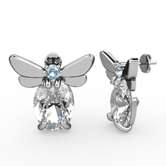 Swarovski ve akuamarin 8 ayar beyaz altın küpe