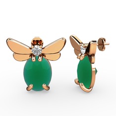 Elisa Kelebek Küpe - Kök zümrüt ve beyaz zirkon 14 ayar rose altın küpe #mujnc1