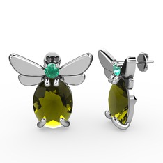 Elisa Kelebek Küpe - Peridot ve yeşil kuvars 18 ayar beyaz altın küpe #mvgnoa