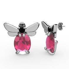 Elisa Kelebek Küpe - Pembe kuvars ve siyah zirkon 14 ayar beyaz altın küpe #mvn2ad