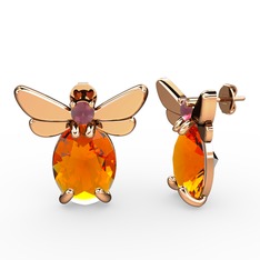 Elisa Kelebek Küpe - Sitrin ve kök yakut 18 ayar rose altın küpe #my5csr