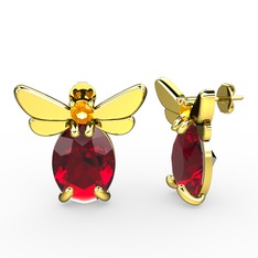 Garnet ve sitrin 925 ayar altın kaplama gümüş küpe