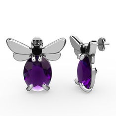 Elisa Kelebek Küpe - Ametist ve siyah zirkon 14 ayar beyaz altın küpe #nc8m3u