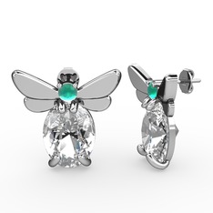 Elisa Kelebek Küpe - Beyaz zirkon ve kök zümrüt 925 ayar gümüş küpe #nechdo
