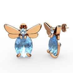 Akuamarin 14 ayar rose altın küpe