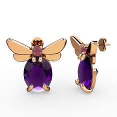 Elisa Kelebek Küpe - Ametist ve kök yakut 18 ayar rose altın küpe #p9q6r4