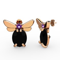 Elisa Kelebek Küpe - Siyah zirkon ve ametist 8 ayar rose altın küpe #pfd134