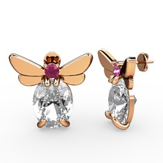 Beyaz zirkon ve rodolit garnet 18 ayar rose altın küpe