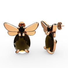 Elisa Kelebek Küpe - Dumanlı kuvars ve siyah zirkon 925 ayar rose altın kaplama gümüş küpe #qribil