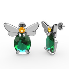 Elisa Kelebek Küpe - Yeşil kuvars ve sitrin 18 ayar beyaz altın küpe #qz673c