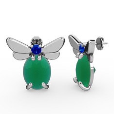 Elisa Kelebek Küpe - Kök zümrüt ve lab safir 8 ayar beyaz altın küpe #r894li