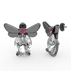 Elisa Kelebek Küpe - Swarovski ve kök yakut 925 ayar siyah rodyum kaplama gümüş küpe #sejoyy