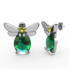 Elisa Kelebek Küpe - Yeşil kuvars ve peridot 14 ayar beyaz altın küpe #srb8ox