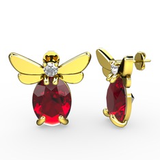 Garnet ve swarovski 14 ayar altın küpe