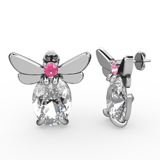 Elisa Kelebek Küpe - Swarovski ve pembe kuvars 8 ayar beyaz altın küpe #tfopk