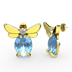Elisa Kelebek Küpe - Akuamarin ve pırlanta 925 ayar altın kaplama gümüş küpe (0.22 karat) #tkj731