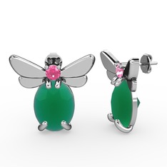 Elisa Kelebek Küpe - Kök zümrüt ve pembe kuvars 18 ayar beyaz altın küpe #tyibue