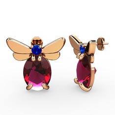 Elisa Kelebek Küpe - Rodolit garnet ve lab safir 8 ayar rose altın küpe #uy17n