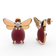Kök yakut ve swarovski 14 ayar rose altın küpe