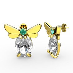 Elisa Kelebek Küpe - Beyaz zirkon ve yeşil kuvars 14 ayar altın küpe #varu7s